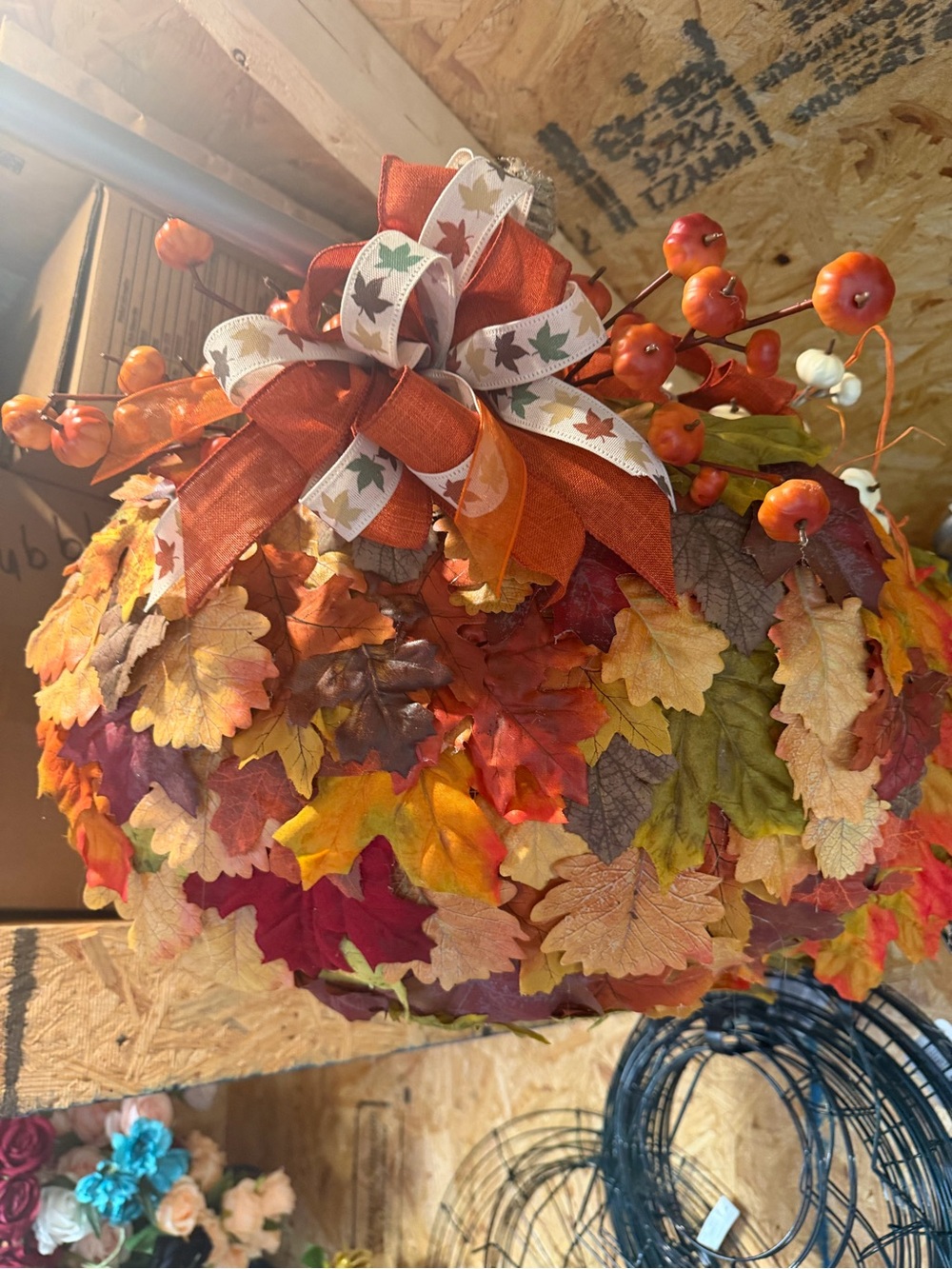 Autumn Leaf Decorative Hanging Accent in Orange, Red & Gold